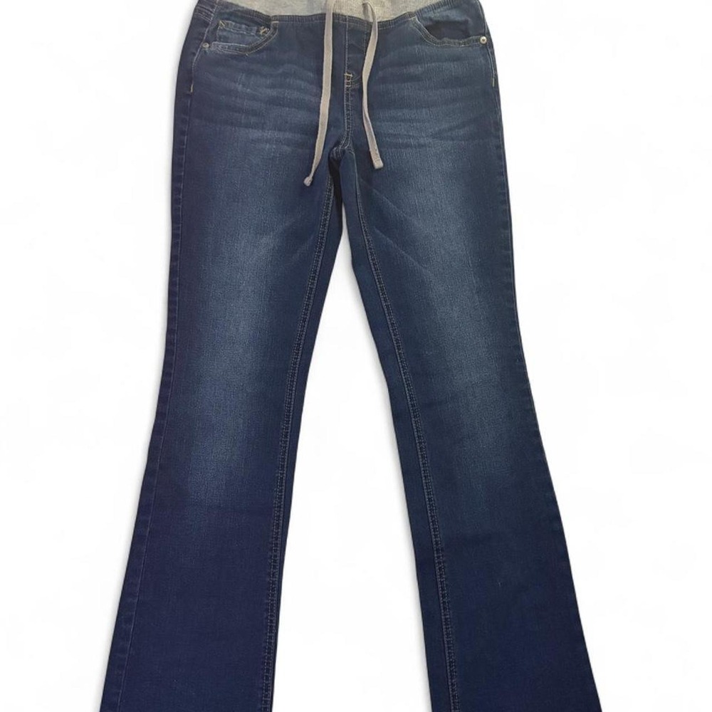 Justice Girls Simply Low Bootcut Jeans Dark Wash Knit Waistband Blue Size 14